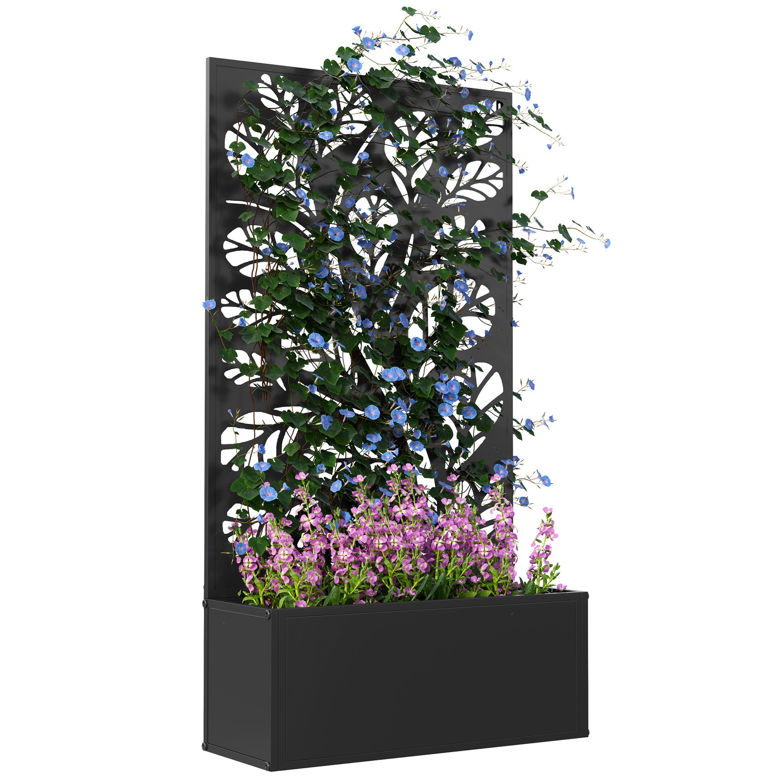 Outsunny Metal Raised Garden Bed with Trellis Outdoor Elevated Planter Box