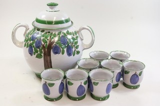 9tlg Bowle Set Terrakotta handbemalt signiert um 1930/50 (MVL6990)