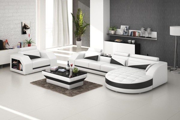 Ledersofa Couch Wohnlandschaft Ecksofa + Sessel Garnitur Design Sofa Mit Usb-image