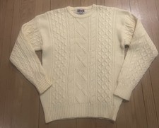 VTG 80s Big Cable Knit Chunky Fisherman  s Ivory Sweater SZ LG