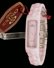 Oniss Paris Ladies Watch ON8045L Pink Ceramic Fits To 6.5" 15mm Working With Tag