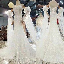 Lace Mermaid Wedding Dresses With Tulle Shawl Slim Elegant Bridal Gowns Vestido