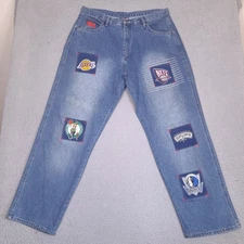 Vtg NBA UNK Men’s Jeans 38x33 NBA Team Logo Suede Patches Y2K Basketball
