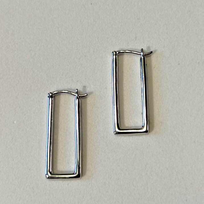 Silver Rectangular Small Hoop Earrings, 1" long, … - image 1