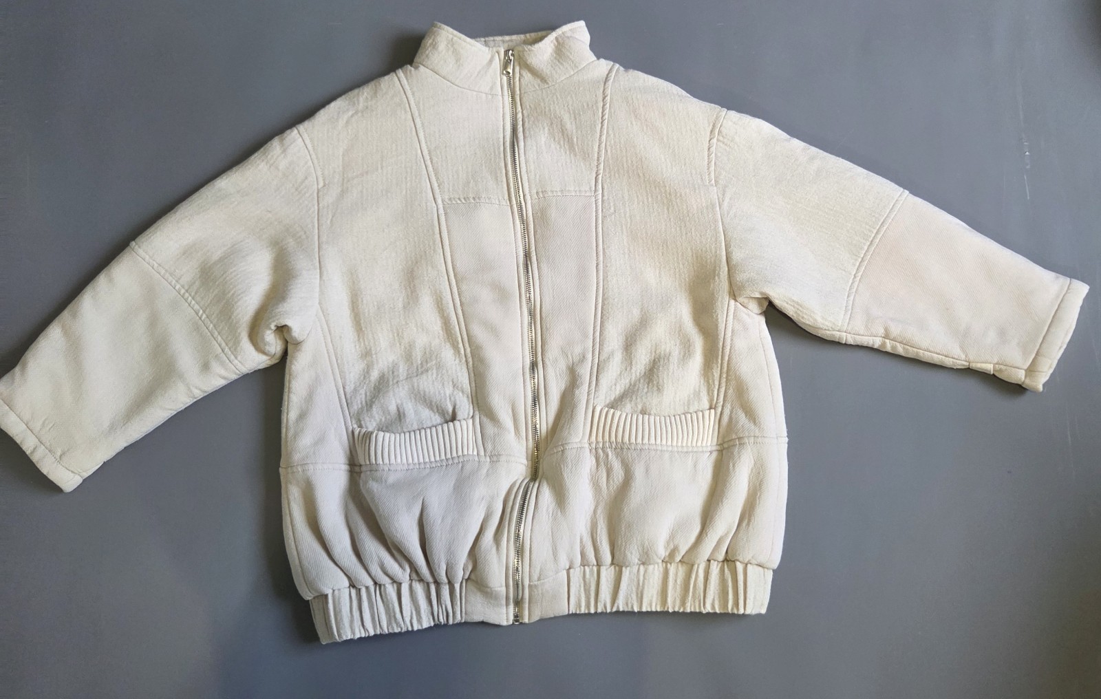 Zara bomber style jacket, oversized patchwork wool, linen blend; size XS - S image 8