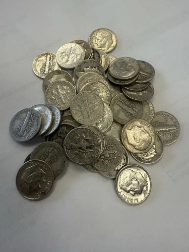 Silver Dime Roll 50 Roosevelt and Mercury Coins