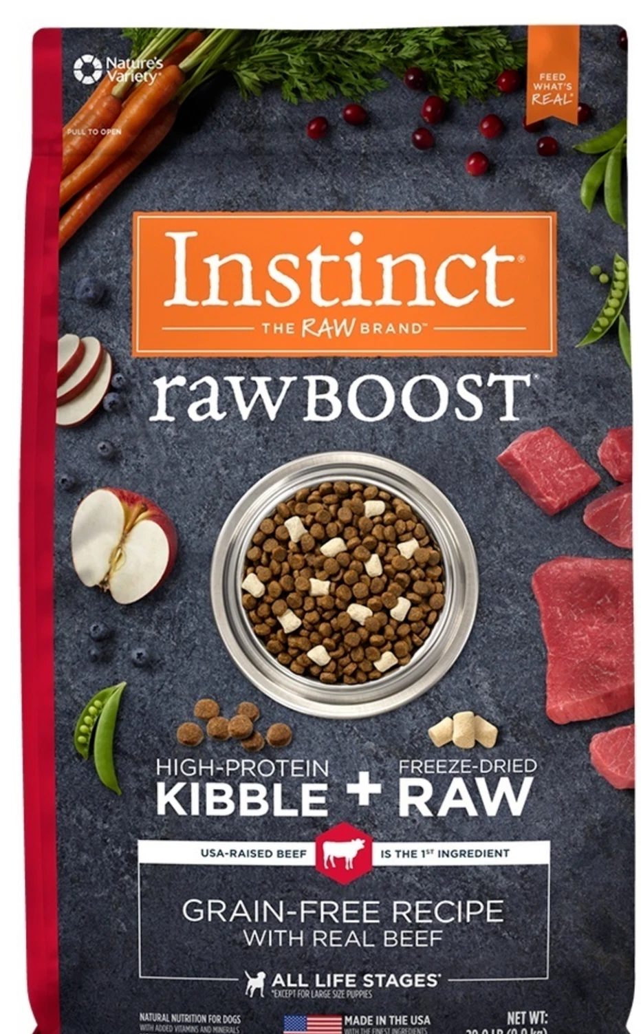 Instinct Raw Boost Grain Free Recipe with Real Beef Natural Dry Dog Food 10lb