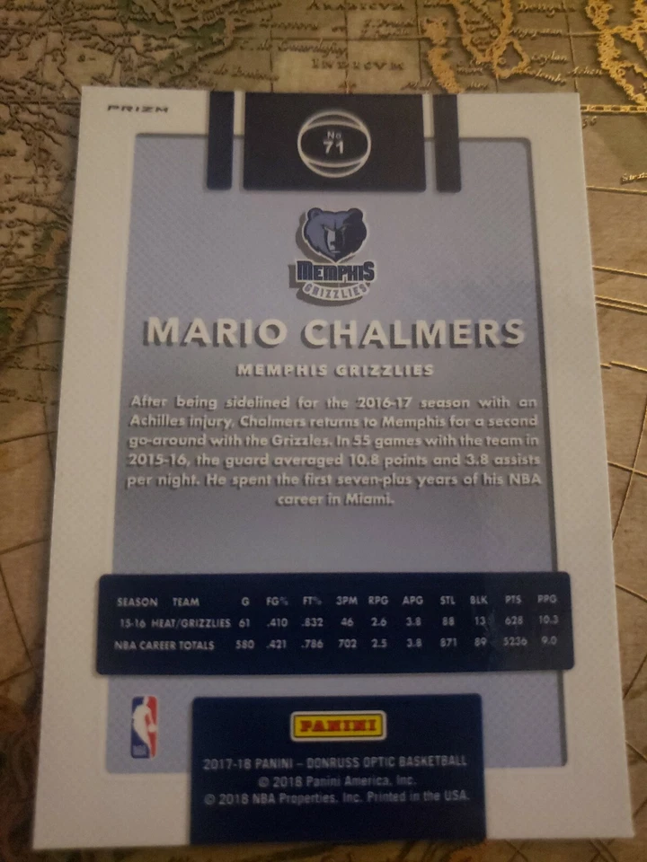 2017-18 Donruss Optic Base Blue Velocity #71 Mario Chalmers - Image 2 of 2