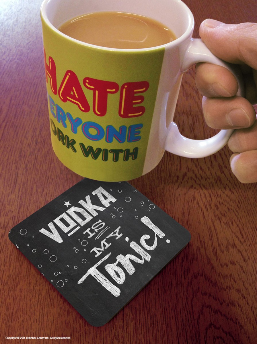 Funny 'Vodka Is My Tonic' Novelty Coaster – 10x10cm Melamine With Cork Back – Brainbox Candy UK