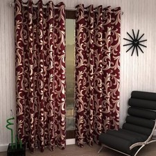 2 Piece Maronn Eyelet Polyester Window Curtains 5 7 9 Feet