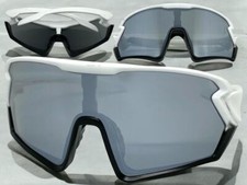 OVERSIZED Wrap Around Biker Fishing Cycling Shield SUN GLASSES Large White Frame