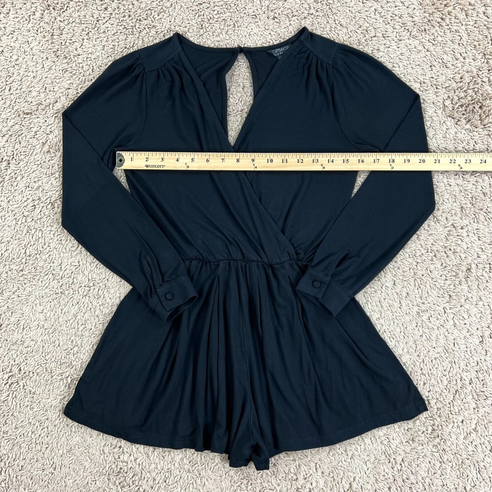 TOPSHOP Pantalones Cortos Negros Manga Larga Cuello en V Mameluco Mujer 2 Recortes Cerradura Espalda Foto 2 de 4