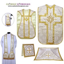 NEW Metallic Gold Roman Chasuble Fiddleback Vestment Fiddleback 5pcs set,Casulla