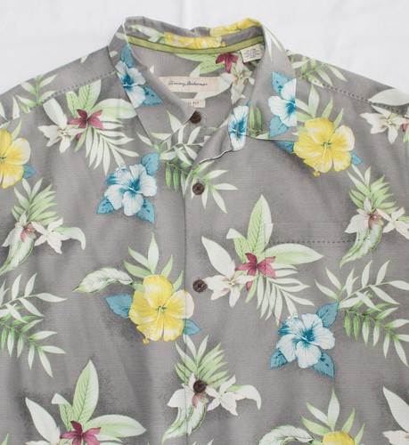 TOMMY BAHAMA Hawaiian Button SS Shirt Floral Men's XL X-LARGE Gray SILK Original - Picture 2 of 8