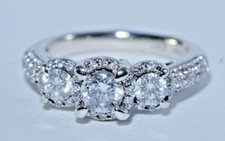 ZEI 14K White Gold 3-Stone 1ctw Natural Diamond HALO Ring Size 4 $2499 ZALES