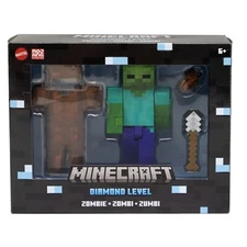 Minecraft Diamond Level Zombie Action Figure, 4 Accessories, 5.5-in