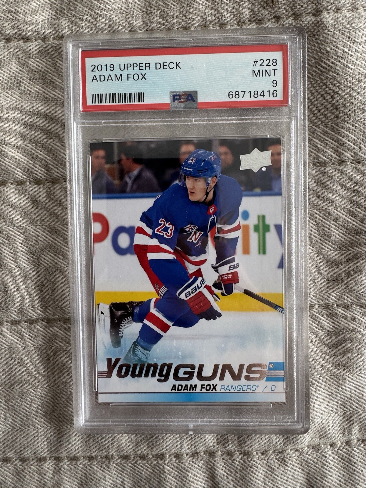 2019-20 Upper Deck #228 Adam Fox Young Guns PSA 9 Mint RC NYR New York Rangers