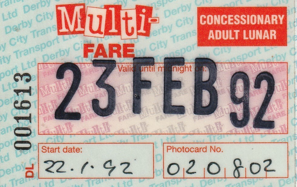 Card ticket issued by Derby City Transport Ltd. MultiFare