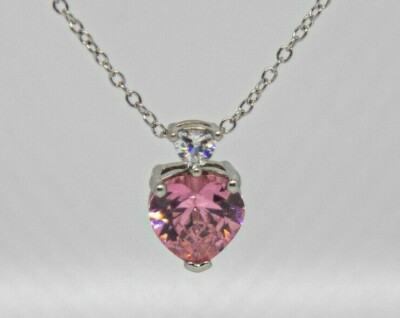 New Avon PINK HEART Fancy CZ Pendant Charm Silver Necklace - Main Image