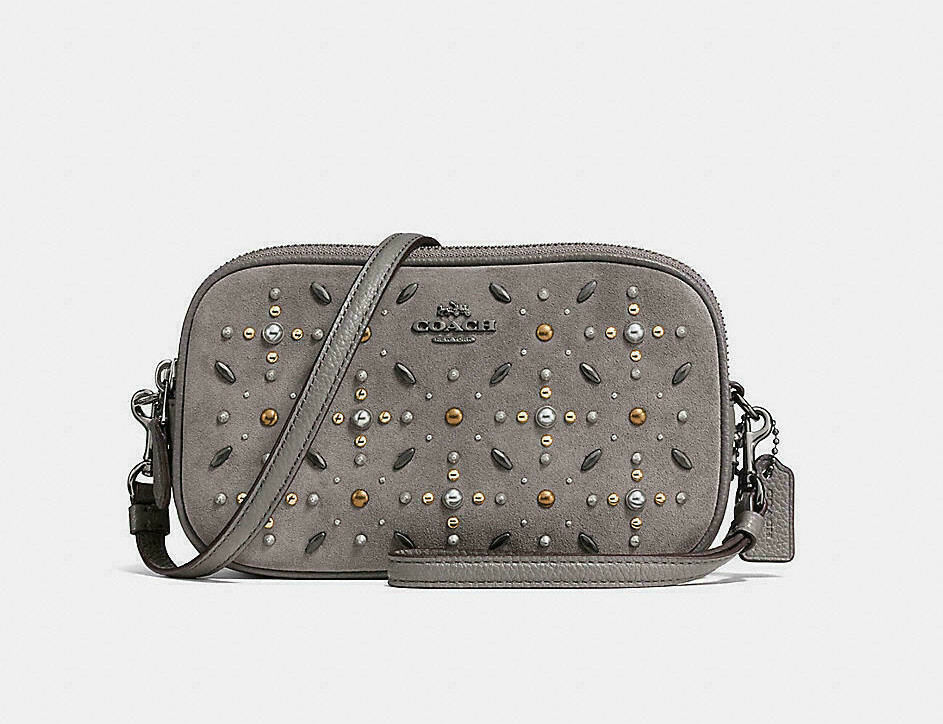 Coach Dark Dunmetal W/Prairie Rivets Suede & Leather