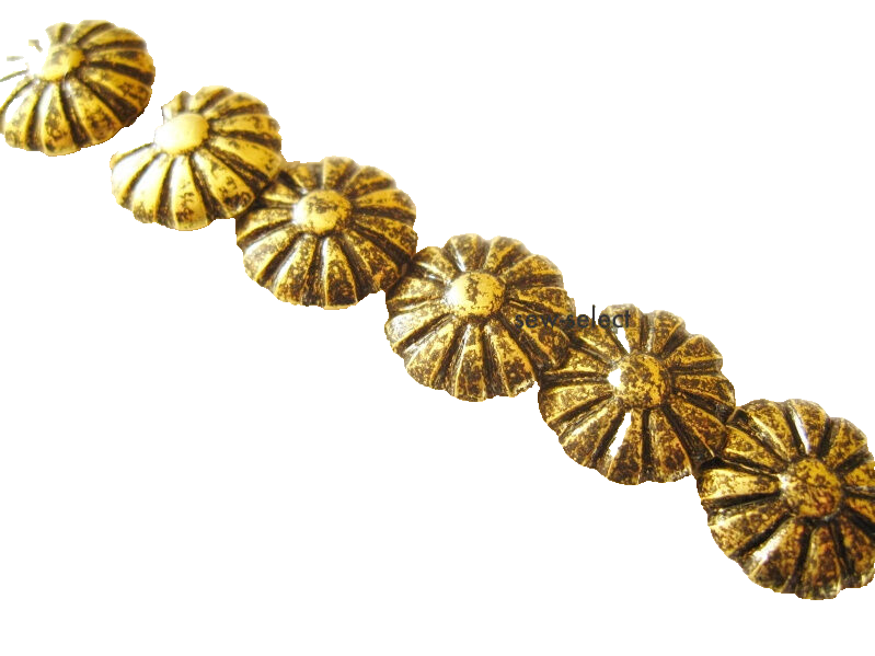 100 DAISY UPHOLSTERY NAILS BRASS FURNITURE FLOWER STUDS tacks chair fabric pins