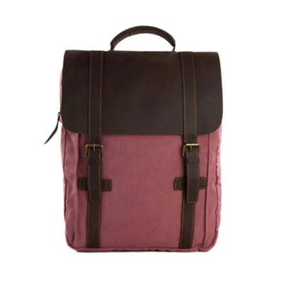 canvas leather backpack pink Waxed Canvas and Leather Double Strap Backpack - Pink