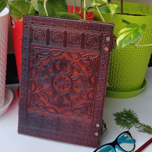 Handbound Leather Sun Journal Paper Writing Notebook book of shadow Spell Book - Picture 2 of 9
