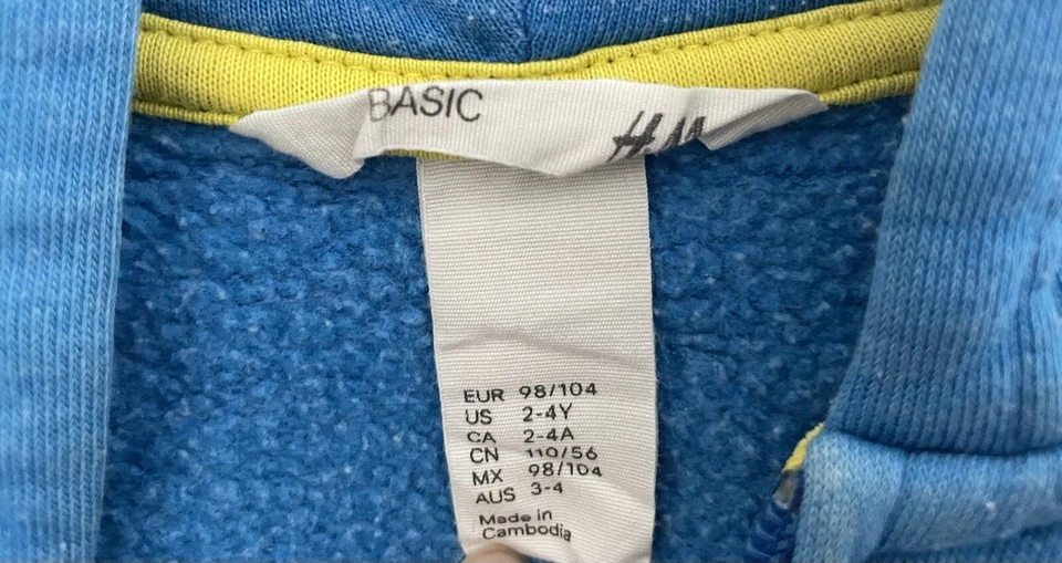 H&M Basic Kid Boys Solid Blue Cotton Blend Full-Zip Long Sleeve Hoodie Blue 2-4Y - Image 2 of 4