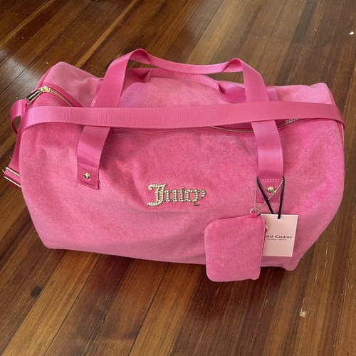 JUICY COUTURE Terrycloth Weekender Duffle Bag Pink Flash Terry Duffel