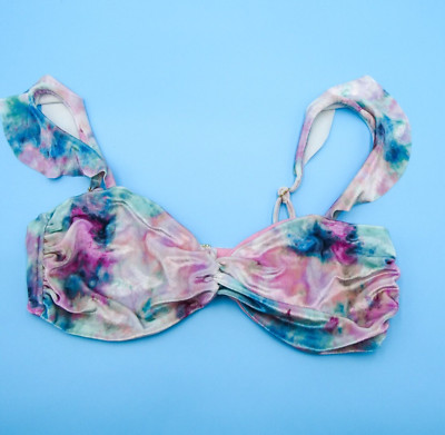 Beach Riot Large Multicolor Tie Dye Ruched Ruffle Push Up Wide Strap Bikini Top