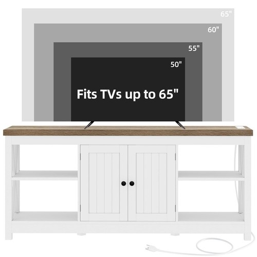 TV Stand 65 In Entertainment Unit W/ Power Outlets Farmhouse Storage Organizer - Picture 7 of 12