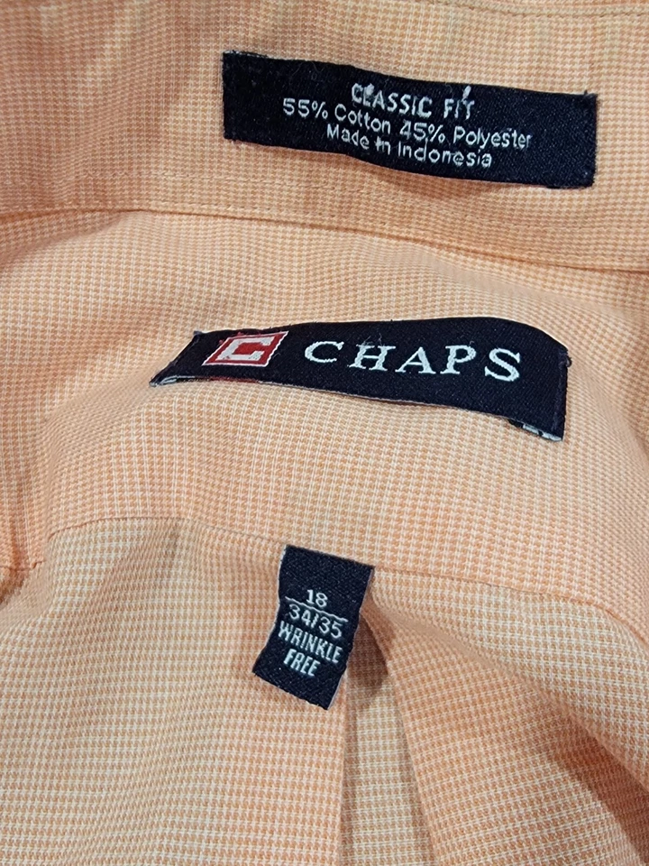 (18 34-35) Men's Chaps Ralph Lauren Dress Shirt Peach Orange Cotton Blend - Image 4 of 4