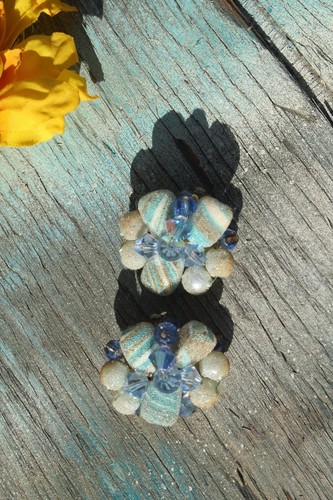 Pendientes traseros vintage con clip de cuentas de azúcar azul ¡ENVÍO GRATUITO! - Imagen 3 de 7