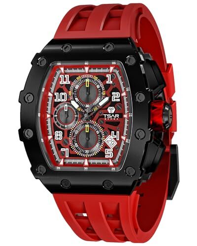 TSAR BOMBA Men's Watch 50M Waterproof TB-8204SGLZHX Black Red