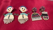 Sugarfix By Baublebar Large Snowman Earrings with Rhinestones / Glove Hat Enamel