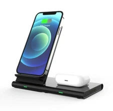 Acesori Dual WIRELESS CHARGING DOCK W/ STAND & PAD IPhone Air pods Android Open 