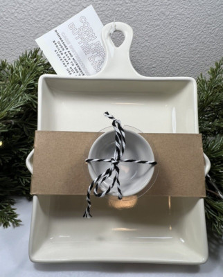 Target Bullseye Corn Bread Square Oven safe Skillet Butter Dish Gift Set Cream 