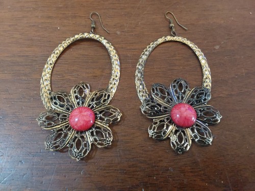 Large Bronze Filigree Teardrop Dangle Drop Earrings Lightweight Casual PICK ONE - Picture 5 of 7