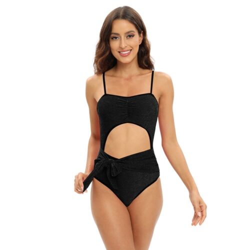 Costume da bagno donna unico pezzo con lacci anteriori tagliati costumi da bagno body da spiaggia - Foto 5 di 15