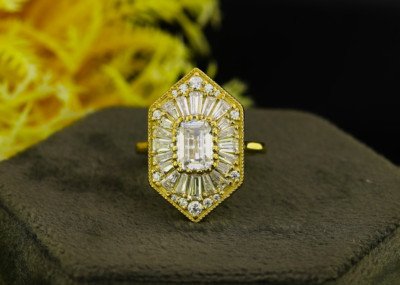 Vintage Smaragdschliff Cluster Moissanit Ring Jubiläumsring in 18K massiv Gold