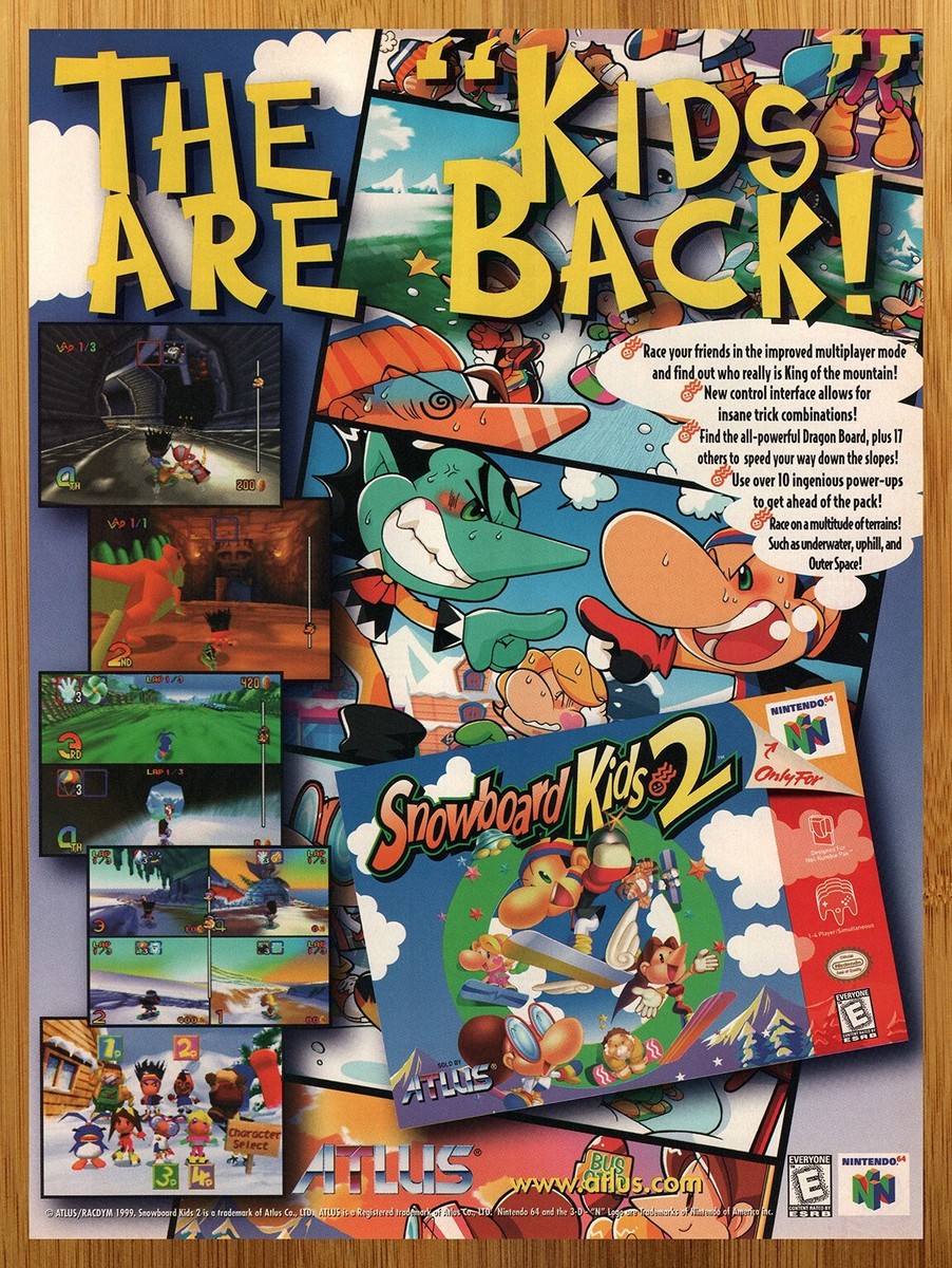 1999 Snowboard Kids 2 Nintendo 64 N64 Vintage Print Ad/Poster