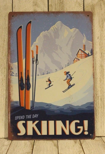 Ski Skiing Tin Sign Metal Poster Vintage Travel Replica Ad Mountain Winter Sport