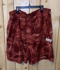 Caribbean Joe Men's Size Large Swim Trunks Rust Tropical White Logo 4 Pockets