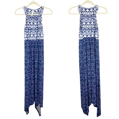 Soma Womens Maxi Dress Blue White Halter Ikat Soft Jersey Knit Size Small |  eBay
