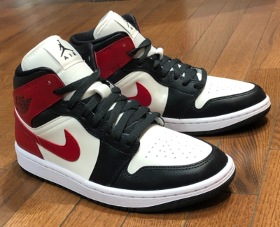 NEW* Women Air Jordan 1 Retro Mid Sail / Gym Red-White (BQ6472 160
