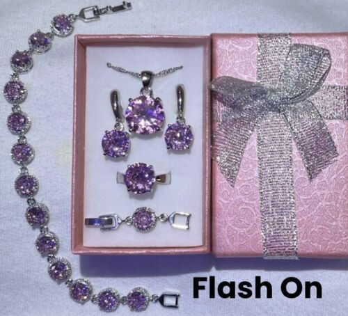 Gorgeous Pink Tourmaline Necklace, Dangle Earrings, Bracelet, & Ring Size 8 Set - Picture 8 of 9