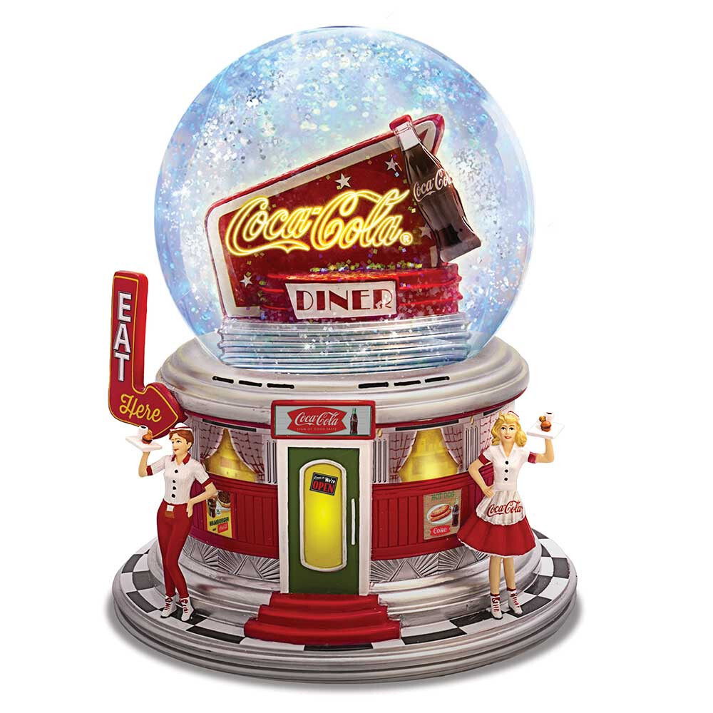 レア物 Coca-Cola ランドリー クリーナーズ イルミネーション付 置物 COCA-COLA Rocking And Rolling Illuminating Glitter Globe Plays A