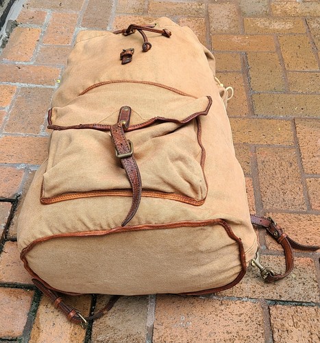 RRL Double RL Canvas Leather Rucksack Backpack Leather Brass Mfg. Thailand 24" H - Bild 6 von 24