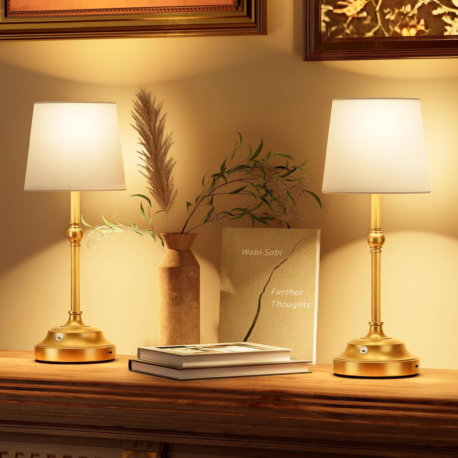 VOLISUN 2-Pack Gold Cordless Table Lamp with 5200mAh Battery