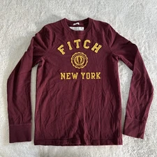 Abercrombie Fitch Muscle Long Sleeve T-shirt Mens Size S Burgundy New York EUC